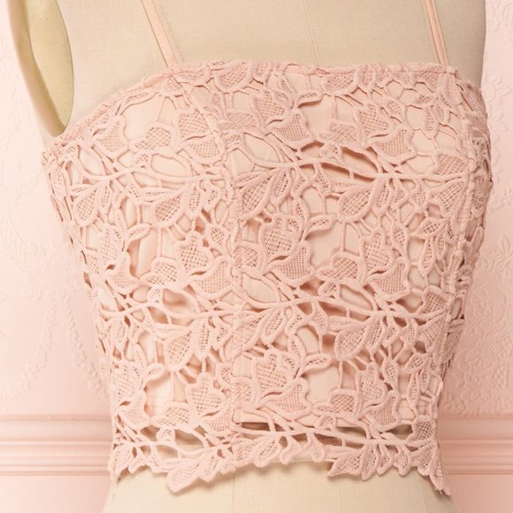 Pink Crocheted Lace Crop Camisole - Picture 3 of 4